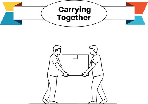 Black outline vector illustration of two men carrying a heavy box together