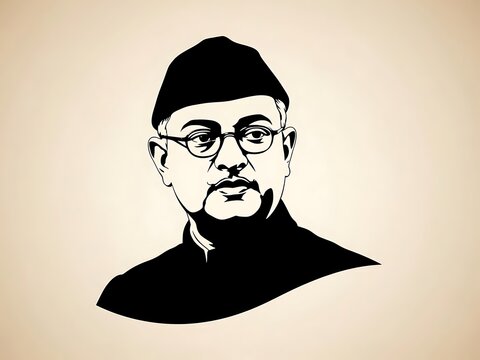 Minimalist Portrait of Netaji Subhas Chandra Bose on Indian Tricolor Background