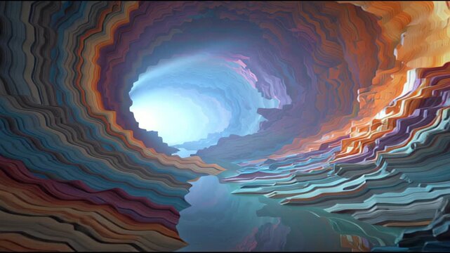 Cinematic Journey Toward the Radiant Light at the Exit of a Stylized Textured Cavern for Exploration and Virtual Reality