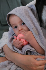 Mother and Cute Baby Bonding with Glowing Toy