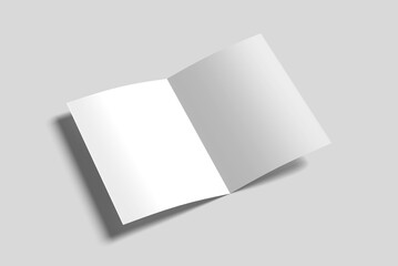 Business mockup with two A4, (A5) bi-fold brochure with realistic shadows isolated on gray background. One booklet is closed the second is open on the spread. Template can be used for your showcase