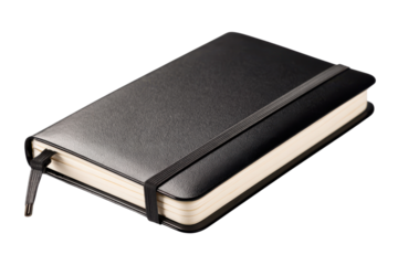 A black leather journal with elastic closure