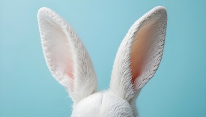 White rabbit ears on pastel blue background for Easter Day celebration design