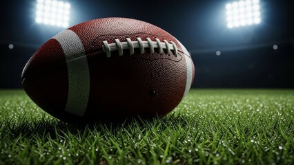 American Football on Green Grass Field Stadium.