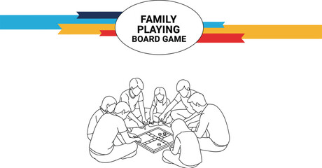 Black outline vector illustration of diverse people playing a competitive board game