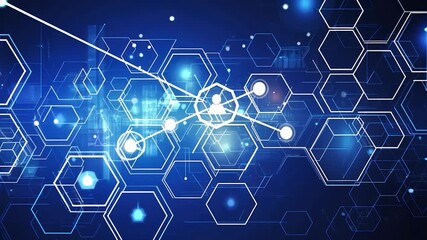 Abstract digital network design with hexagons and connections - Powered by Adobe