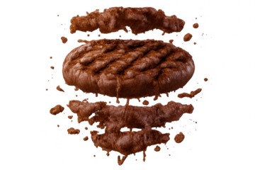 Floating meat patty with a transparent background for graphic projects.