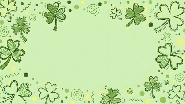 St patricks day themed border with shamrocks and decorative elements on green background for festive holiday designs and celebrations