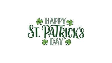 Happy st patricks day text with shamrocks on white background festive holiday greeting