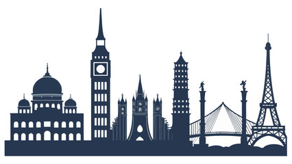 Obraz premium Iconic city skyline with famous landmarks around the world