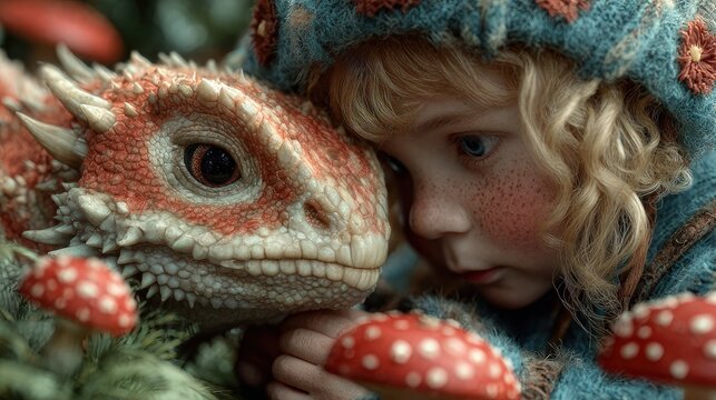 A dragon hatchling playing with a curious adventurer vibrant colors heartwarming fantasy scene