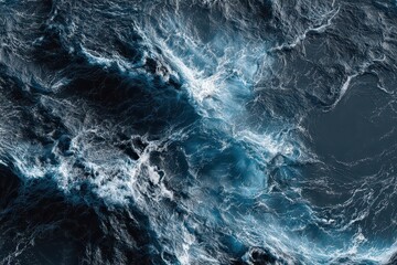 Dramatic Ocean Waves in Deep Blue Water with White Foaming Splashes Creating a Dynamic Abstract Marine Background