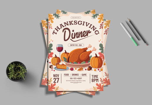 Thanksgiving Dinner Invitation Flyer Design