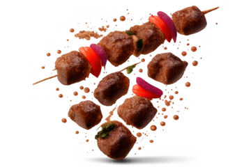 Delicious meat skewers and vegetable kebab on a transparent background