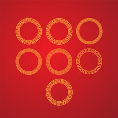 Set of chinese round frame on red background. Vector illustration.
