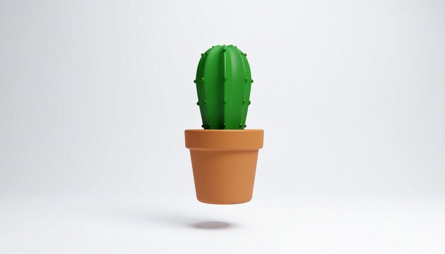 A plastic cactus floats on a white background