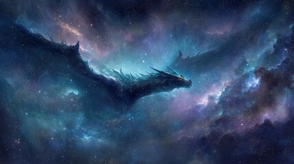 Fototapeta premium Celestial dragon made of stars and nebulas floating in space cosmic and dreamlike fantasy art