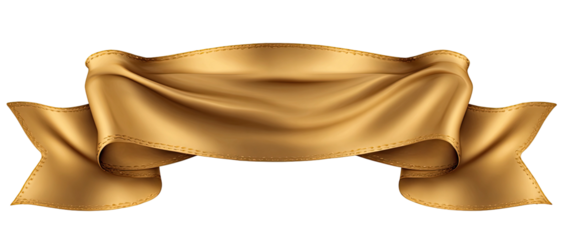 A luxurious gold banner, rendered with detailed folds and a subtle texture, floats elegantly on a black background