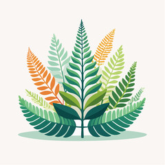 Stylized illustration of colorful ferns on a white background
