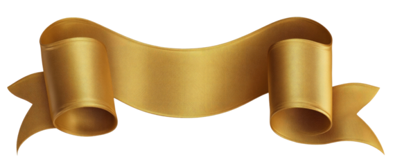 A gleaming golden banner with curled ends and a central section perfect for adding custom text