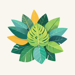 Vibrant arrangement of tropical leaves illustration on a neutral background