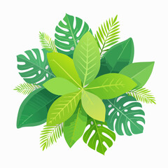 Vibrant green leafy foliage illustration isolated on white background