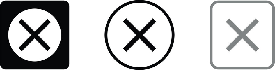 Obraz premium Professional icon set featuring black solid and outline cross marks for errors cancellations and negative status symbols.