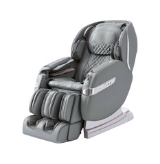 Naklejka premium Modern, gray massage chair with quilted headrest, armrests, and footrest