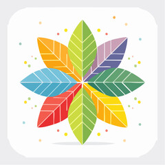 Colorful abstract leaf design with multiple leaves radiating outward on white