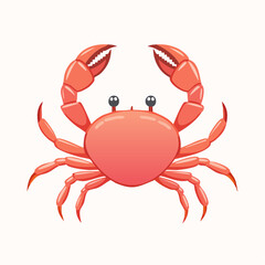 Cartoon crab illustration in vibrant red color with claws extended on white backdrop