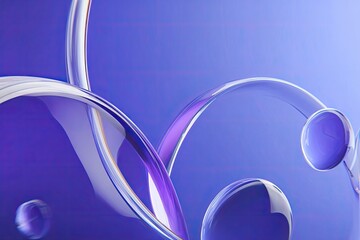 Abstract composition featuring translucent arcs and spheres against a gradient blue and purple backdrop