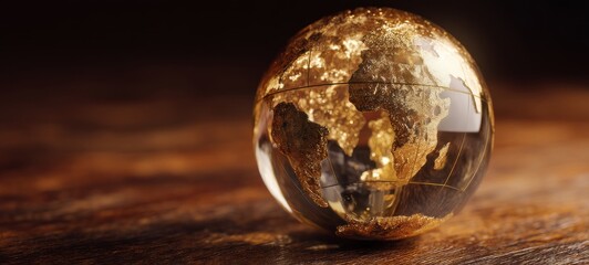 World glowing in golden sparkling light with copy space, realistic stock photography concept of global connection and hope