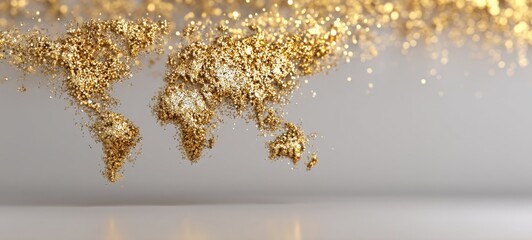 World glowing in golden sparkling light with copy space, realistic stock photography concept of global connection and hope