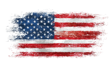 Artistic depiction of the United States flag against a black backdrop, brush stroke design