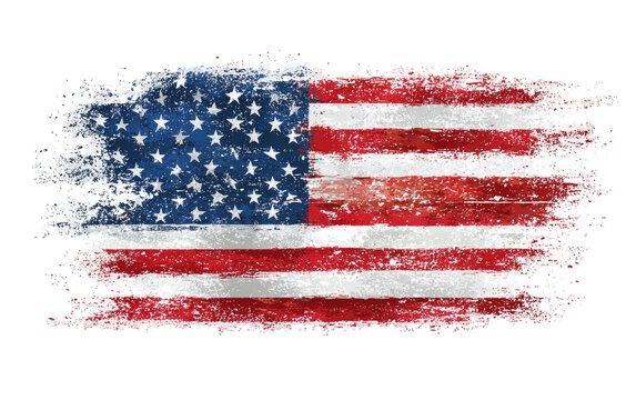 Artistic depiction of the United States flag against a black backdrop, brush stroke design