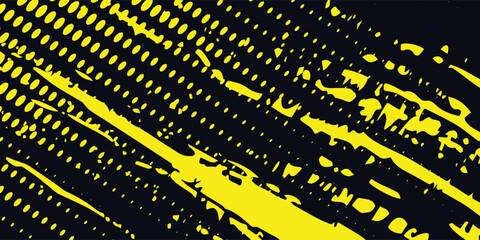 Yellow and black backdrop with dot halftone pattern element. Abstract brush grunge background. retro comic concept for your graphic design, banner or poster.
