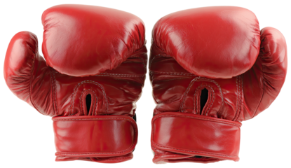 Pair of vibrant red boxing gloves against a transparent background