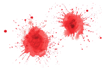 Two splattered red watercolor blotches with irregular edges against a stark black background