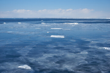 北海道　船上から見たオホーツク海の流氷