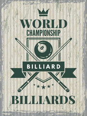 Billiard poster. retro placard invitation at billiard championship
