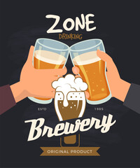 Drinking zone. brewery poster vector alcohol party placard