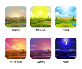 Day parts. different daily time outdoor environment. vector templates