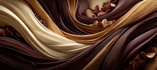 Dynamic Textured Earth Tone Paper Waves in Contemporary Art Forming Brown and Beige Composition