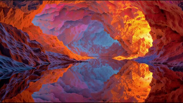 Cinematic Immersive Journey into the Radiant Depths of a Vibrant Multi-colored Crystal Cavern