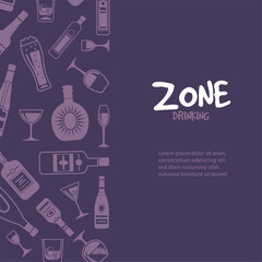 Zone drinking. stylized illustration of alcoholic bottles and glasses. vector background