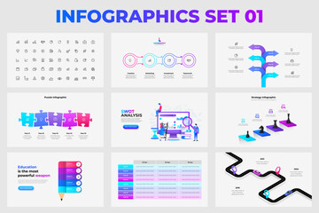 Business infographic elements set with charts, diagrams and icons