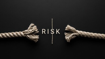 Torn rope with risk concept on black background