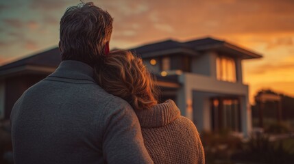 Home Inspection Bliss: A Couple's Vision of Their Dream House at Sunset