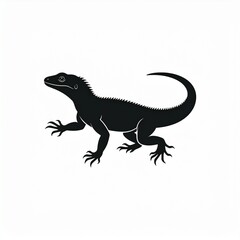 Obraz premium Black Silhouette Dinosaur Lizard Vector Illustration Isolated on White Background