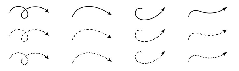 Curved Arrows Icon Set with Smooth, Dashed and Dotted Lines for Direction, Emphasis and Highlighting